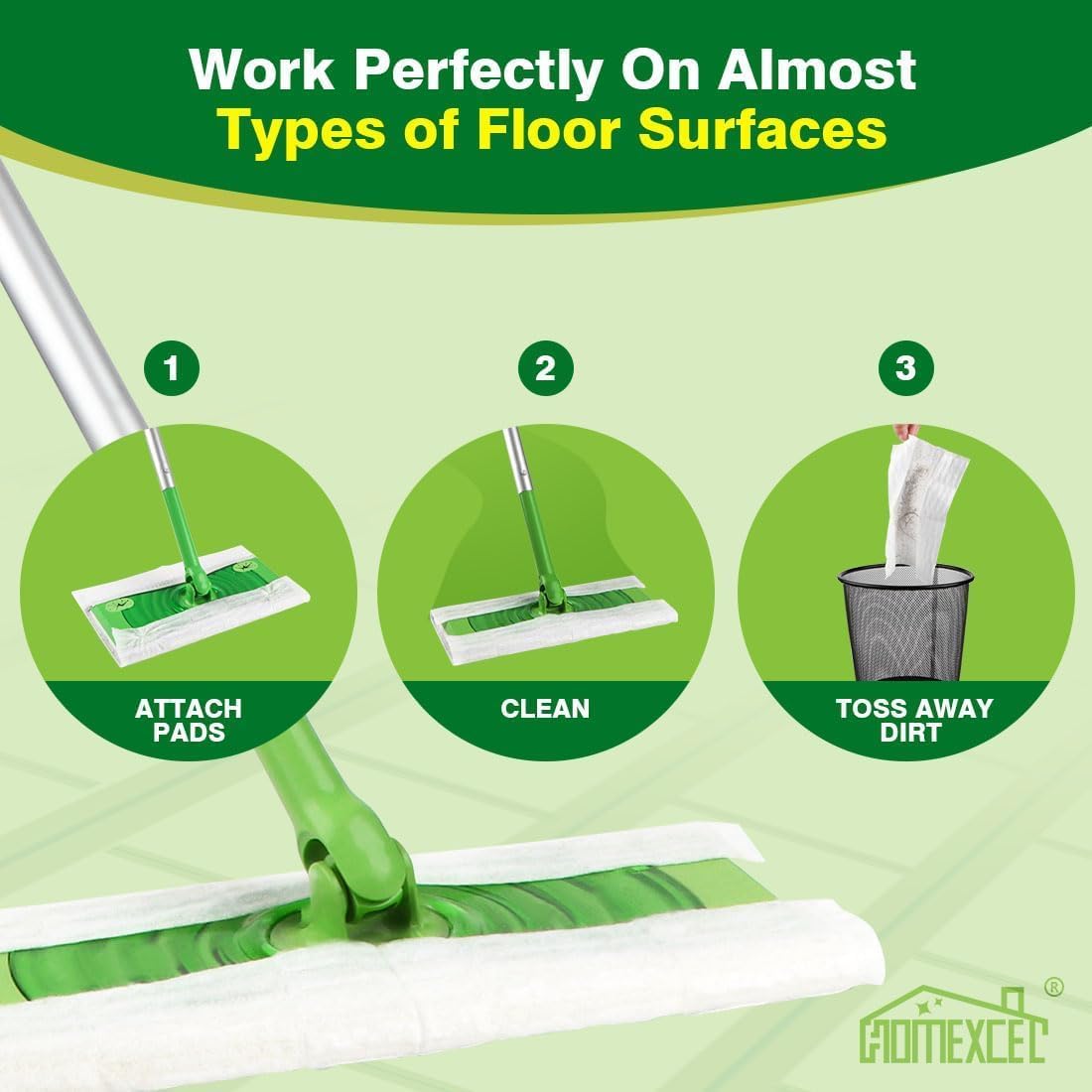 HOMEXCEL Dry Sweeping Cloths Pads Compatible with Swiffer Sweeper, Disposable Duster Refills Mop