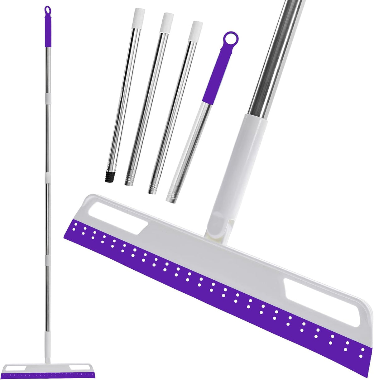 Magic Broom Multifunction Silicone Floor Squeegee, Air Broom for Floor with 56" Long Handle, 4-in-1
