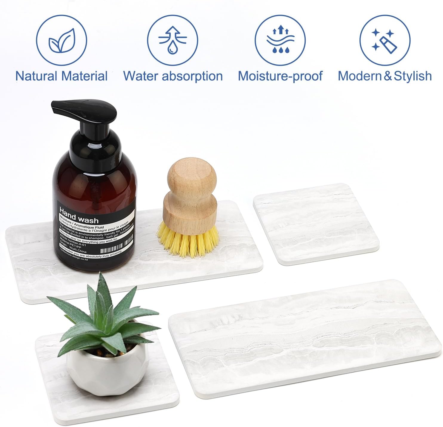 4 Pack Water Absorbing Stone Drying Tray for Bathroom Sink Trays Kitchen Counter Diatomite Stone