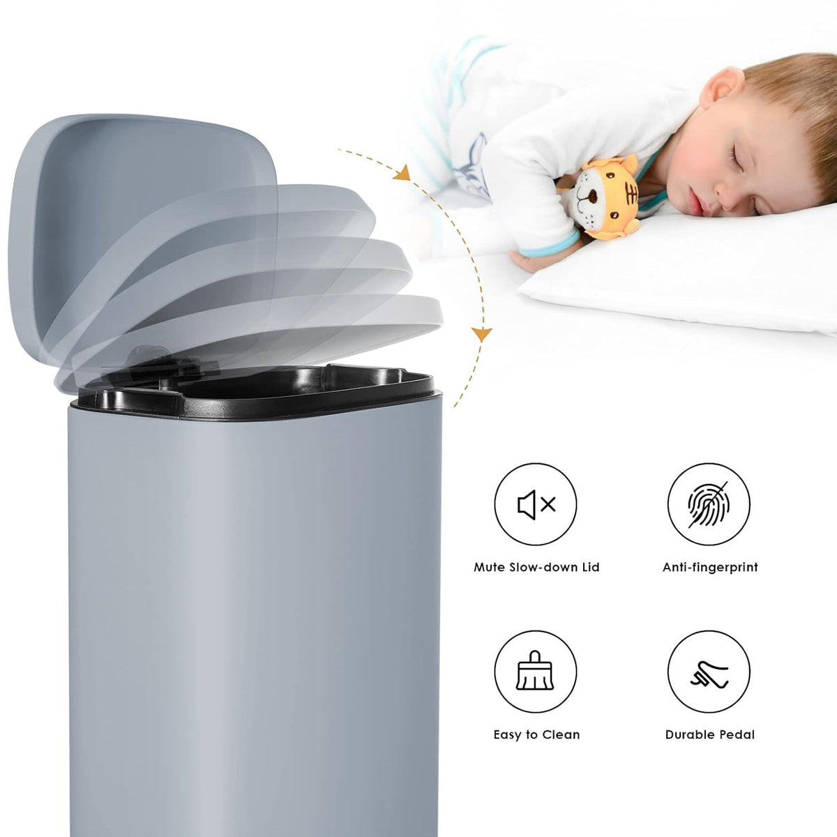AthLike Trash Can, Stainless Steel Kitchen Garbage Can, Step Waste Bin with Hinged Lid and