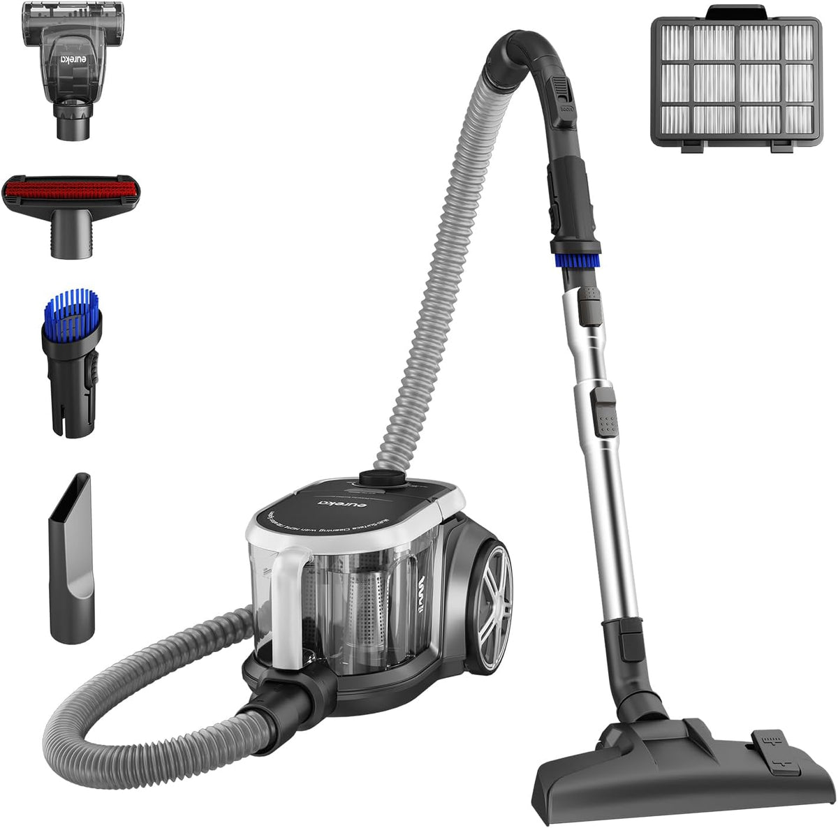 Eureka Bagless Canister Vacuum Cleaner, Lightweight Vac for Carpets and Hard Floors, Silver with