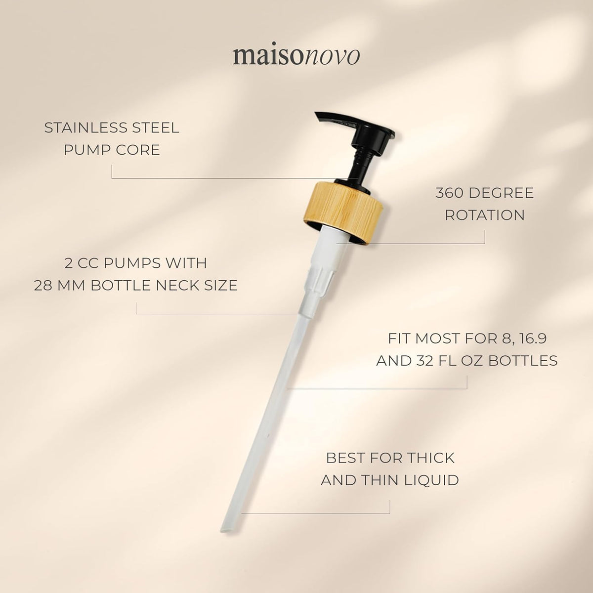 MaisoNovo Soap Pump Replacement - 2X Black Bamboo Pumps - Pump Dispenser - Soap Dispenser Pump