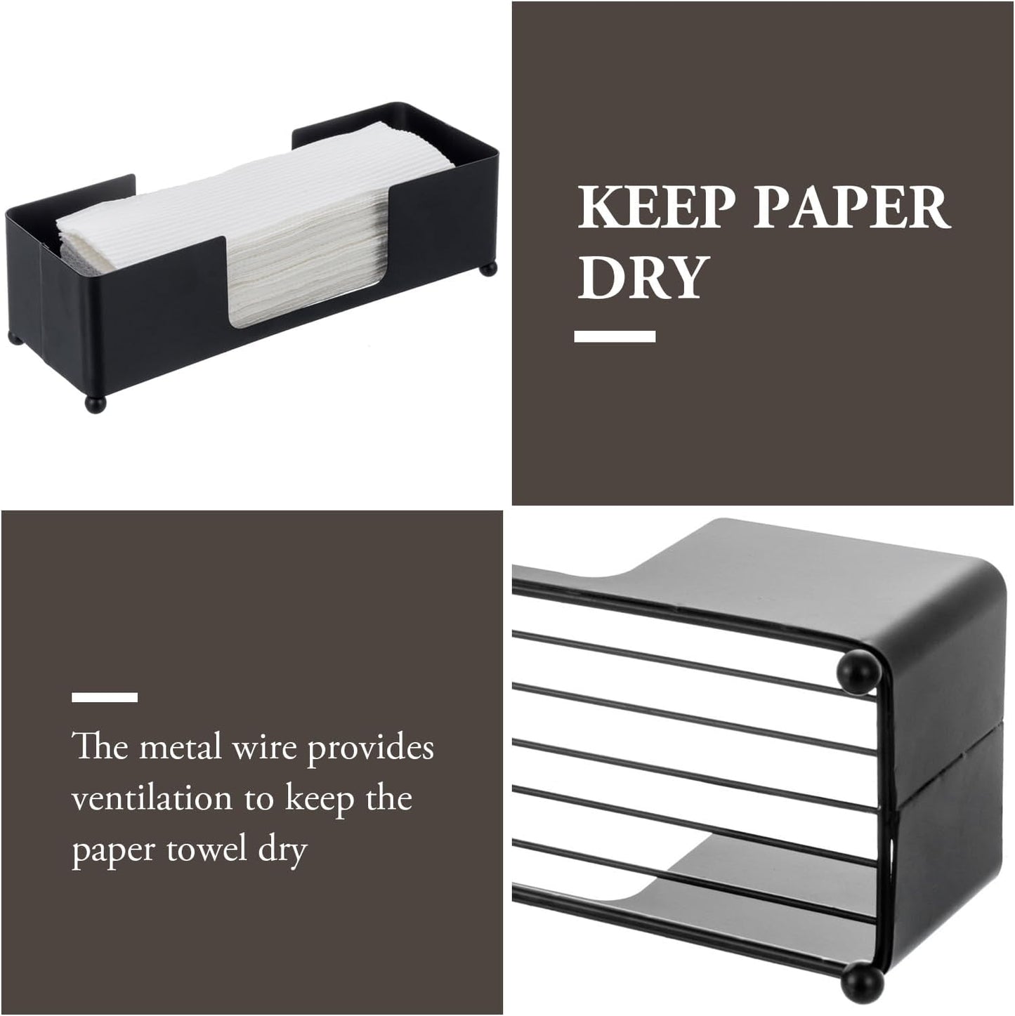 MyGift Modern Matte Black Metal Tabletop Commercial Folded Paper Towel Holder, Countertop