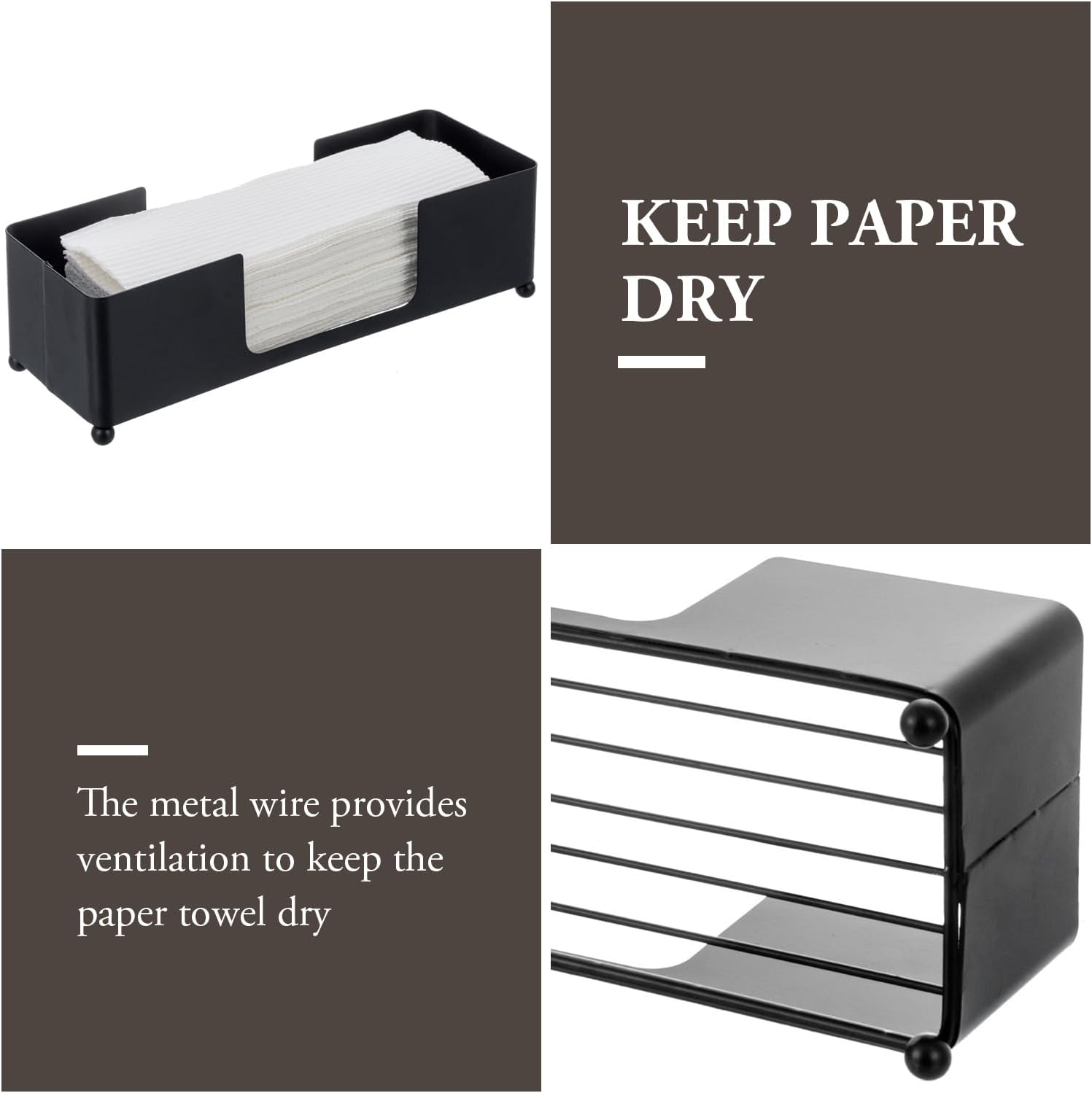 MyGift Modern Matte Black Metal Tabletop Commercial Folded Paper Towel Holder, Countertop