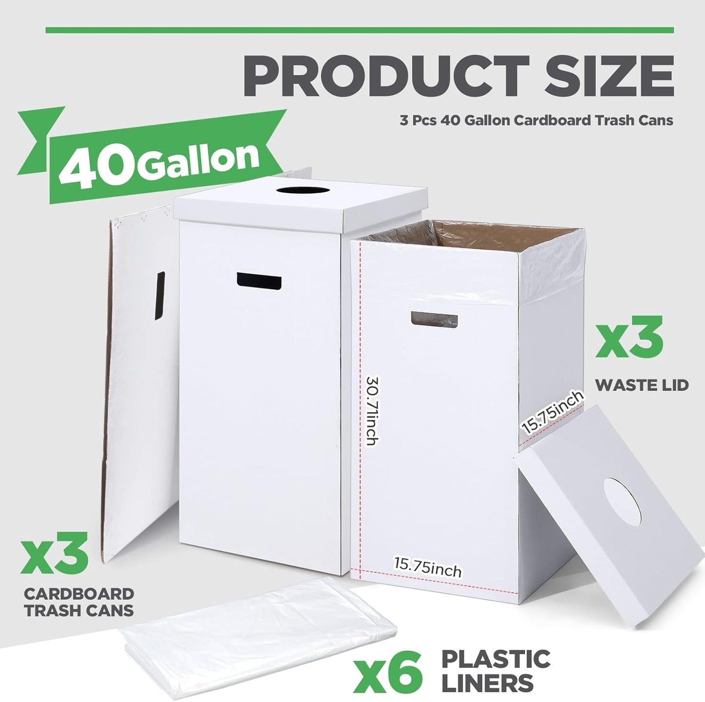3 Pcs Cardboard Trash Cans with Lid Disposable and Reusable Corrugated Cardboard Trash Cans