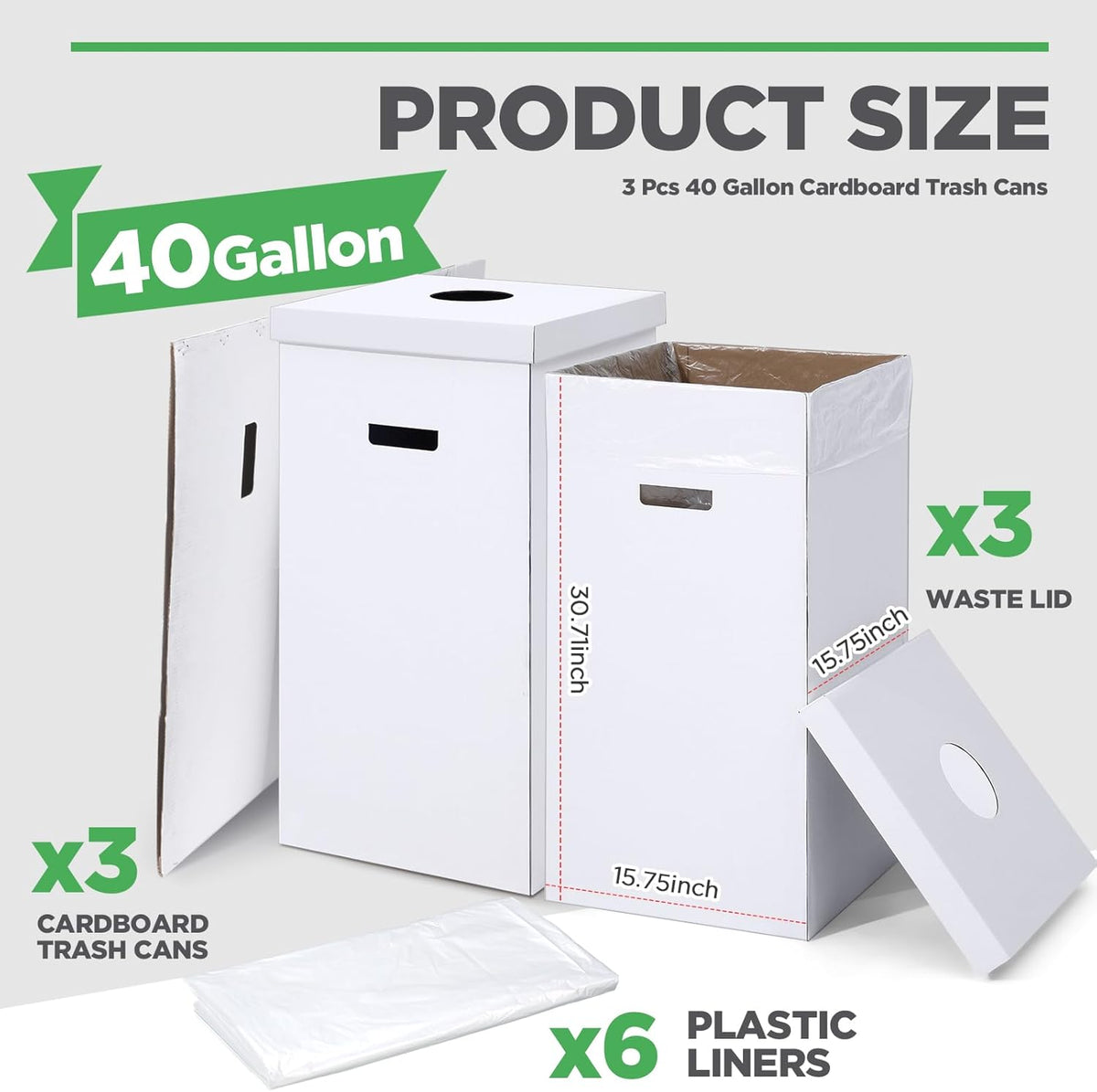 3 Pcs Cardboard Trash Cans with Lid Disposable and Reusable Corrugated Cardboard Trash Cans