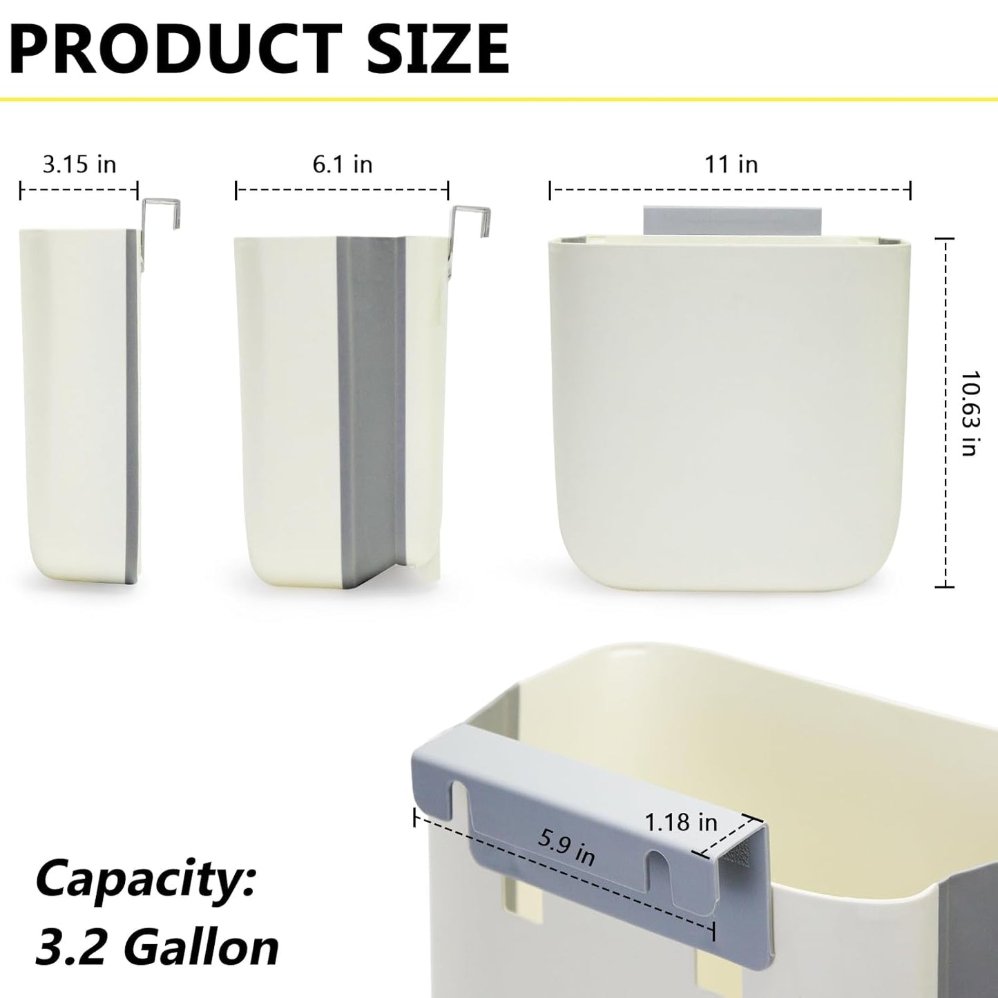 Soddeph 3.2 Gallon Foldable Hanging Trash Can with Lid for Cabinet Door,Kitchen Compost