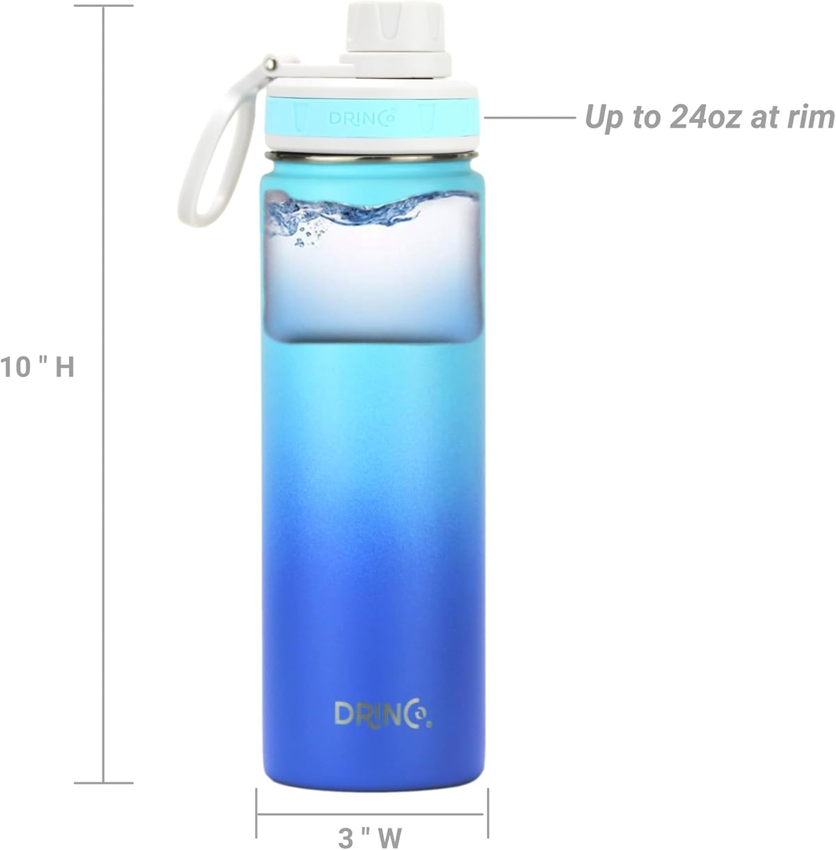 DRINCO Stainless Steel Water Bottle Spout Lid Vacuum Insulated Double Wall Water Bottle Wide Mouth