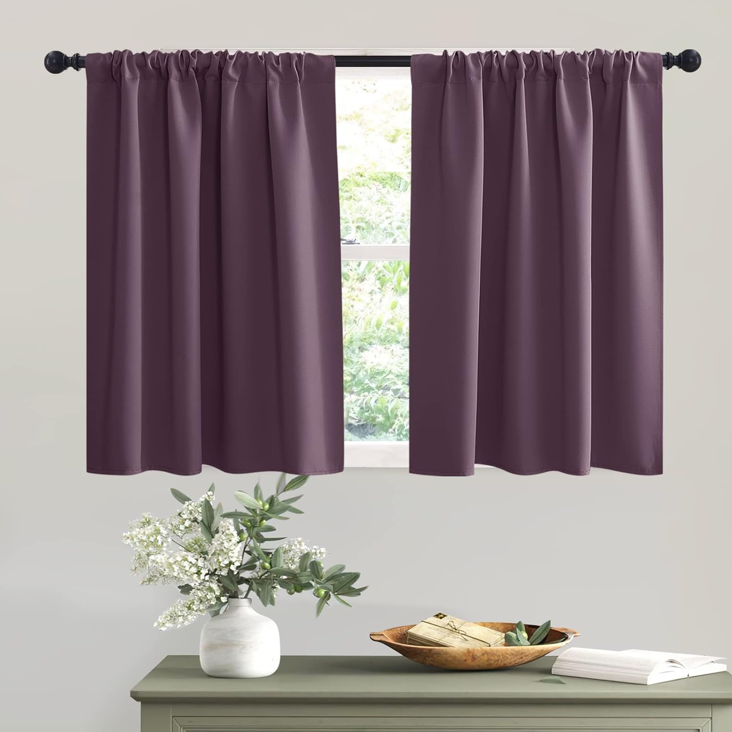 RYB HOME Bathroom Window Curtains - Blackout Curtains Small Window Short Drapes for Kitchen Bedroom