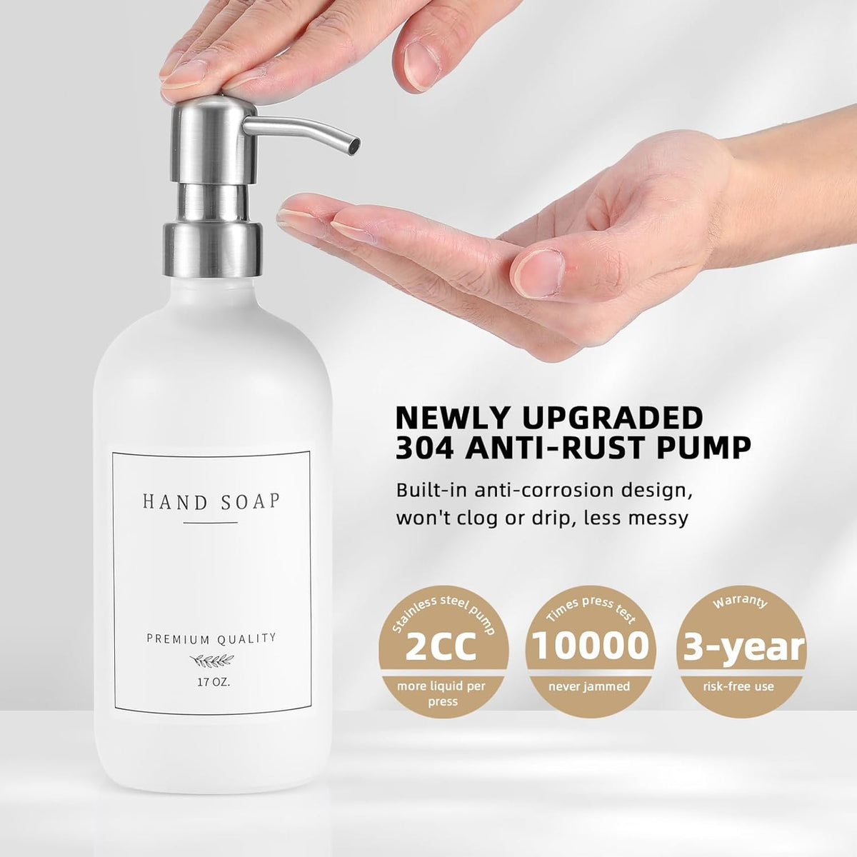 Glass Soap Dispenser - Dish Soap Dispenser for Kitchen and Hand Soap Dispenser Set, Bathroom Soap