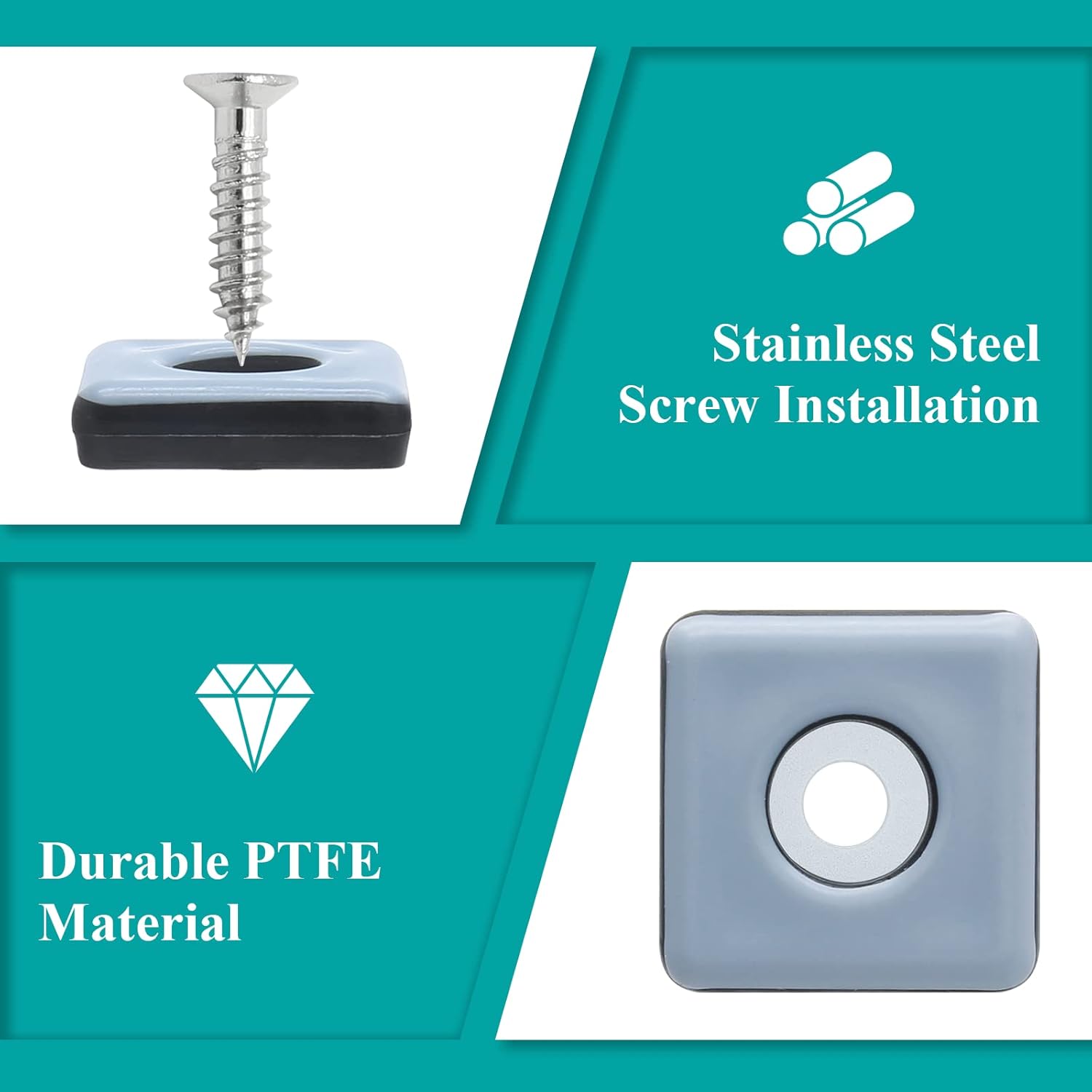 24pcs 1" (25mm) Screw on Furniture Sliders, Teflon Chair Leg Slides, Square Furniture Glides with