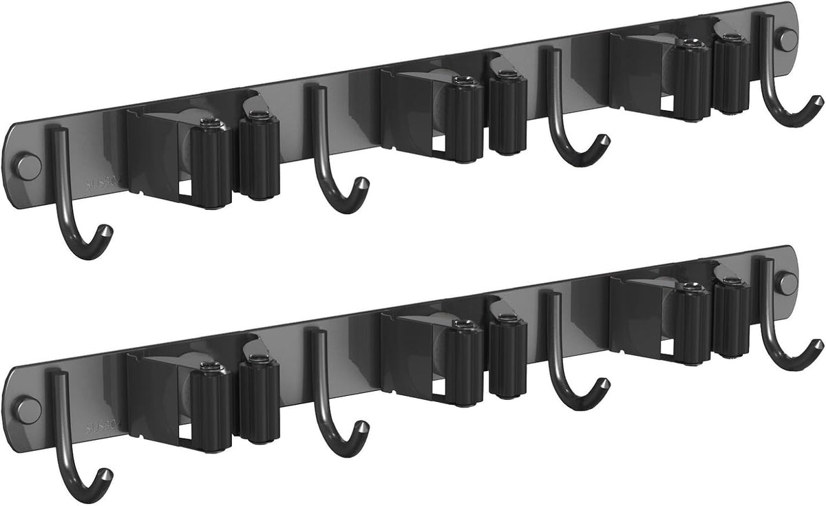 2 Pack Mop and Broom Holder Wall Mount, Non-slip Broom Hanger Wall Mount, Heavy Duty Mop Broom