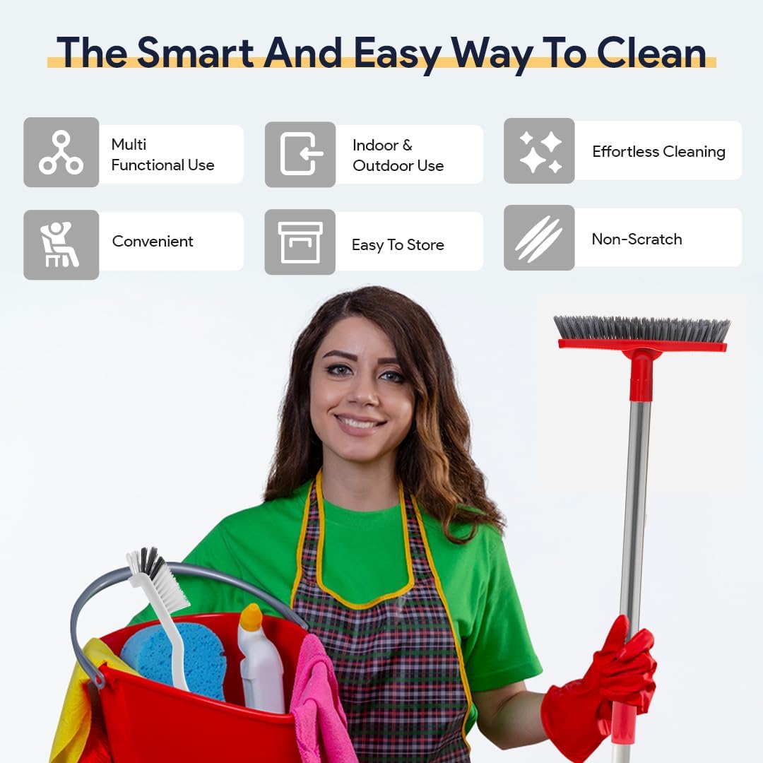 Foxtrot Living Grout Brush with Long Handle & Handheld Stiff Bristle Scrubber, V-Shaped Cleaner