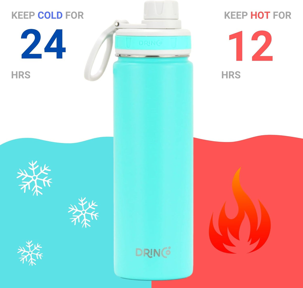 DRINCO Stainless Steel Water Bottle Spout Lid Vacuum Insulated Double Wall Water Bottle Wide Mouth