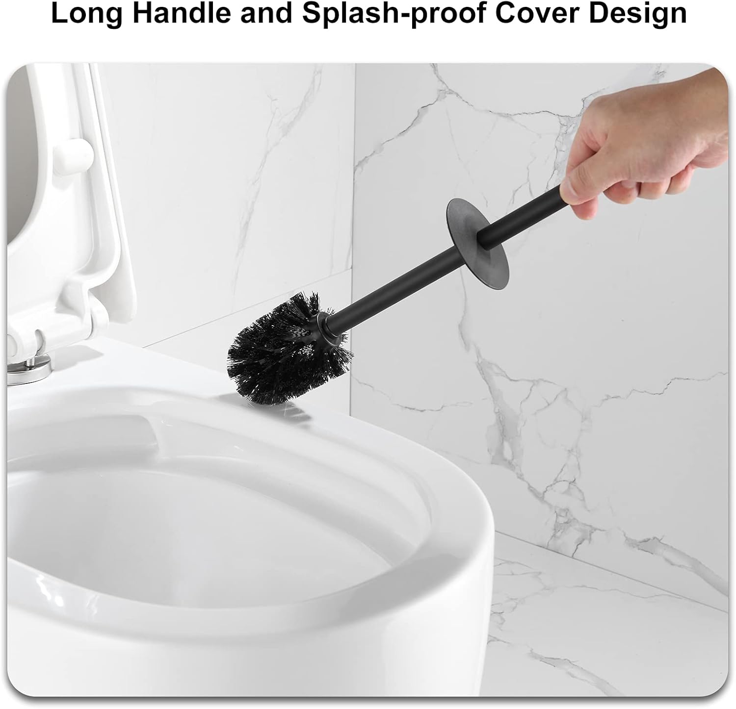 BGL Square Toilet Brush with Holder,Stainless Steel Rubber Painted Toilet Bowl Brush and Holder for