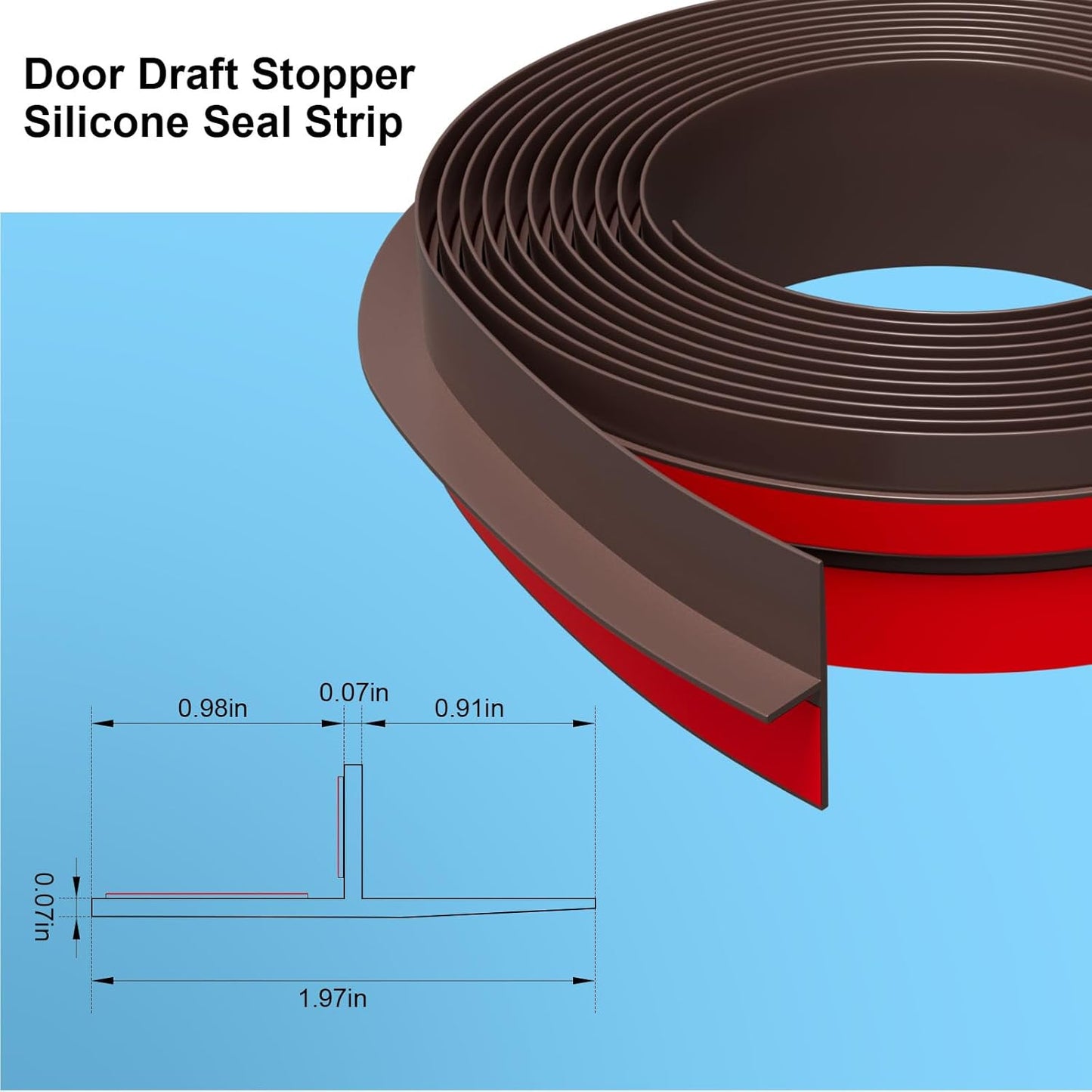 T-Shaped Door Draft Stopper, 1.97 in x 20 Ft Silicone Seal Strip for Windows Gaps, Weather