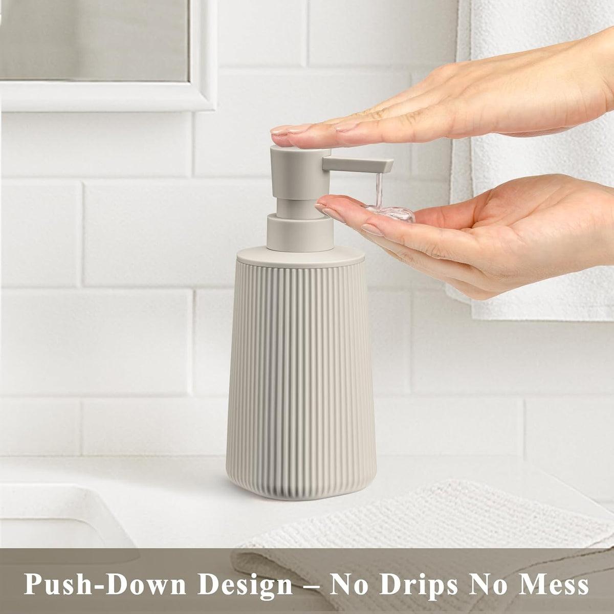Beige 2 Pack Hand Soap Dispensers with No Rust Pump for Bathroom and Kitchen Countertops Refillable