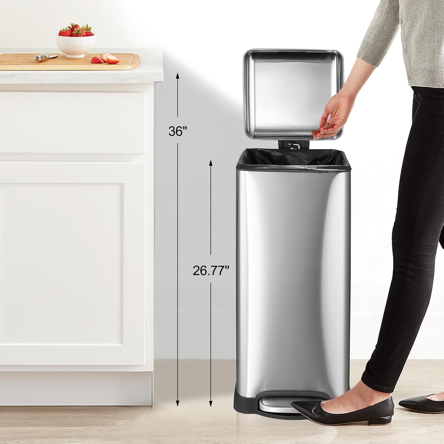 TrailBlaze 8Gallon / 30L Kitchen Trash Can, Stainless Steel Rectangular Pedal Recycle Bin with