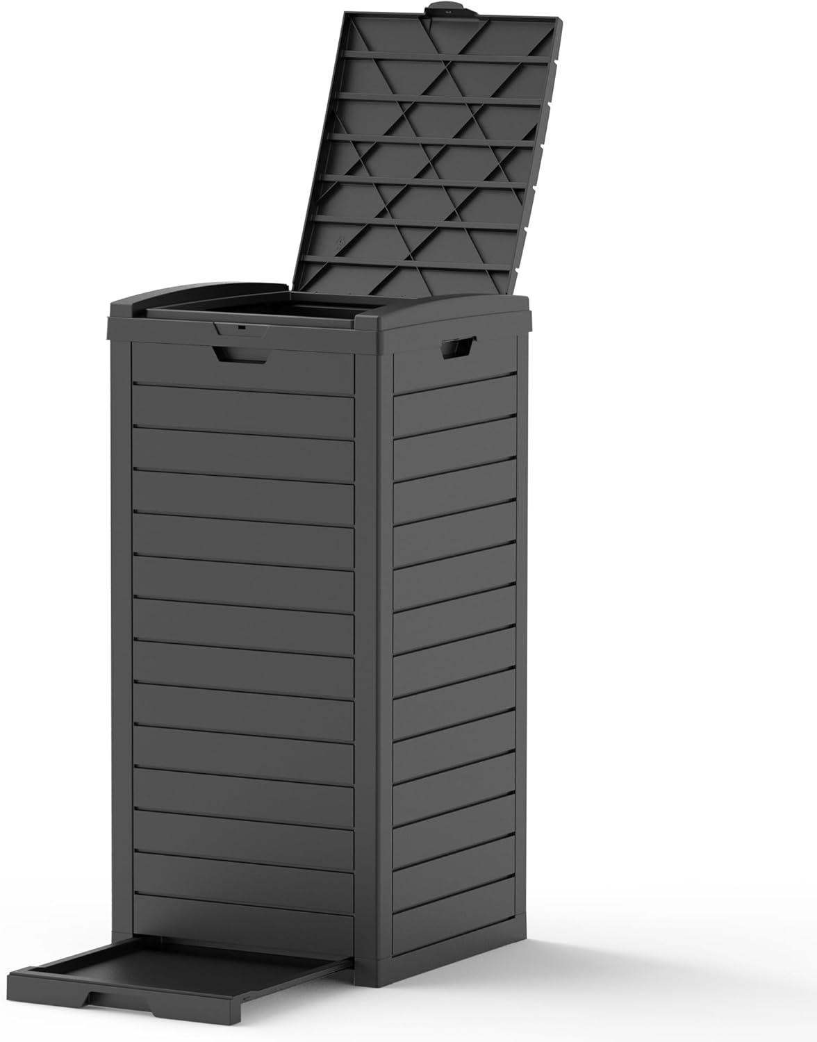 31 Gallon Outdoor Trash Can, Waterproof Resin Trash Can with Layered Lid and Drip Tray, Perfect for