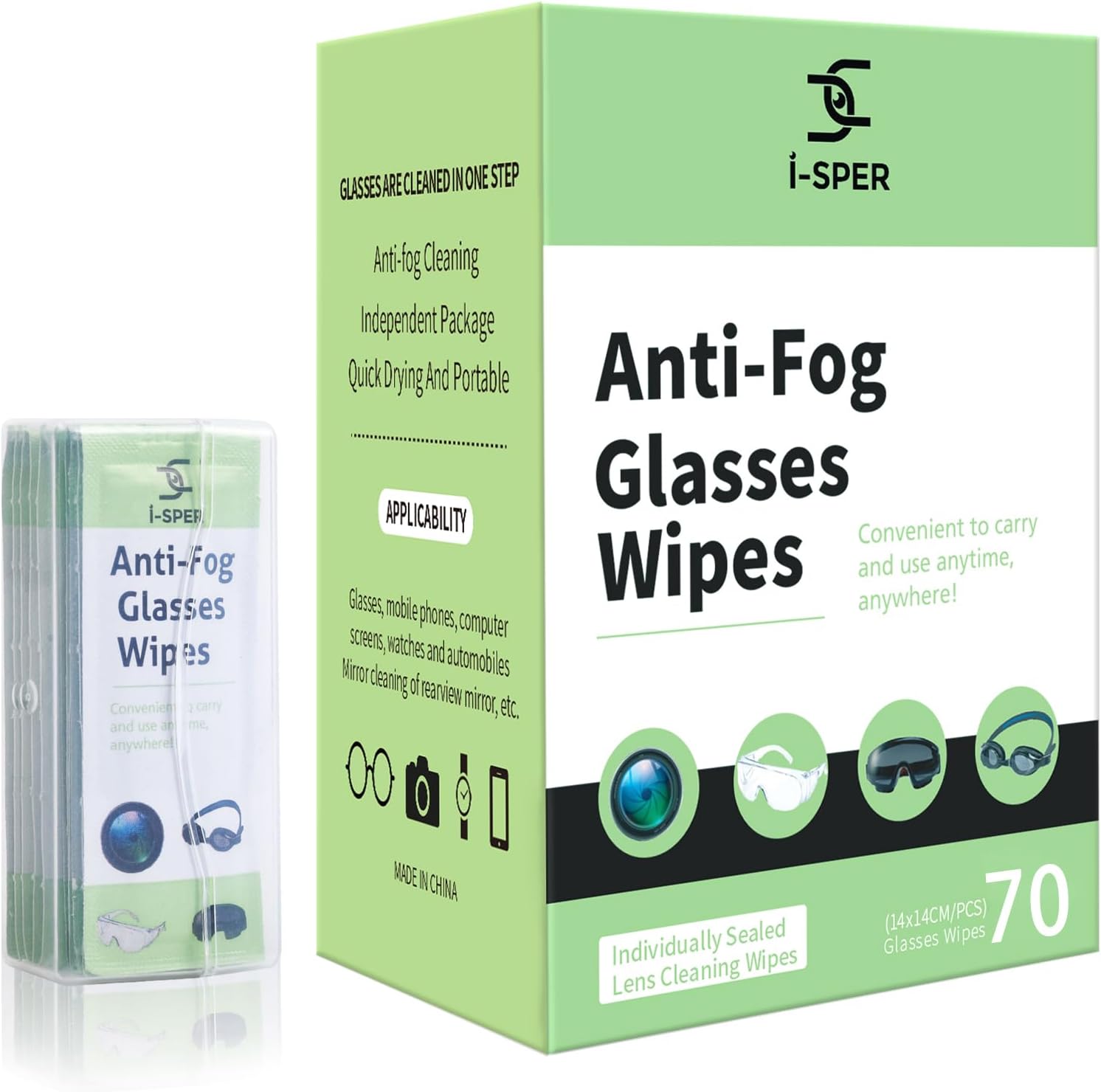 70 Count Anti Fog Lens Wipes for Eyeglasses, Pre-Moistened Individual Wrapped Glasses Wipes Lens