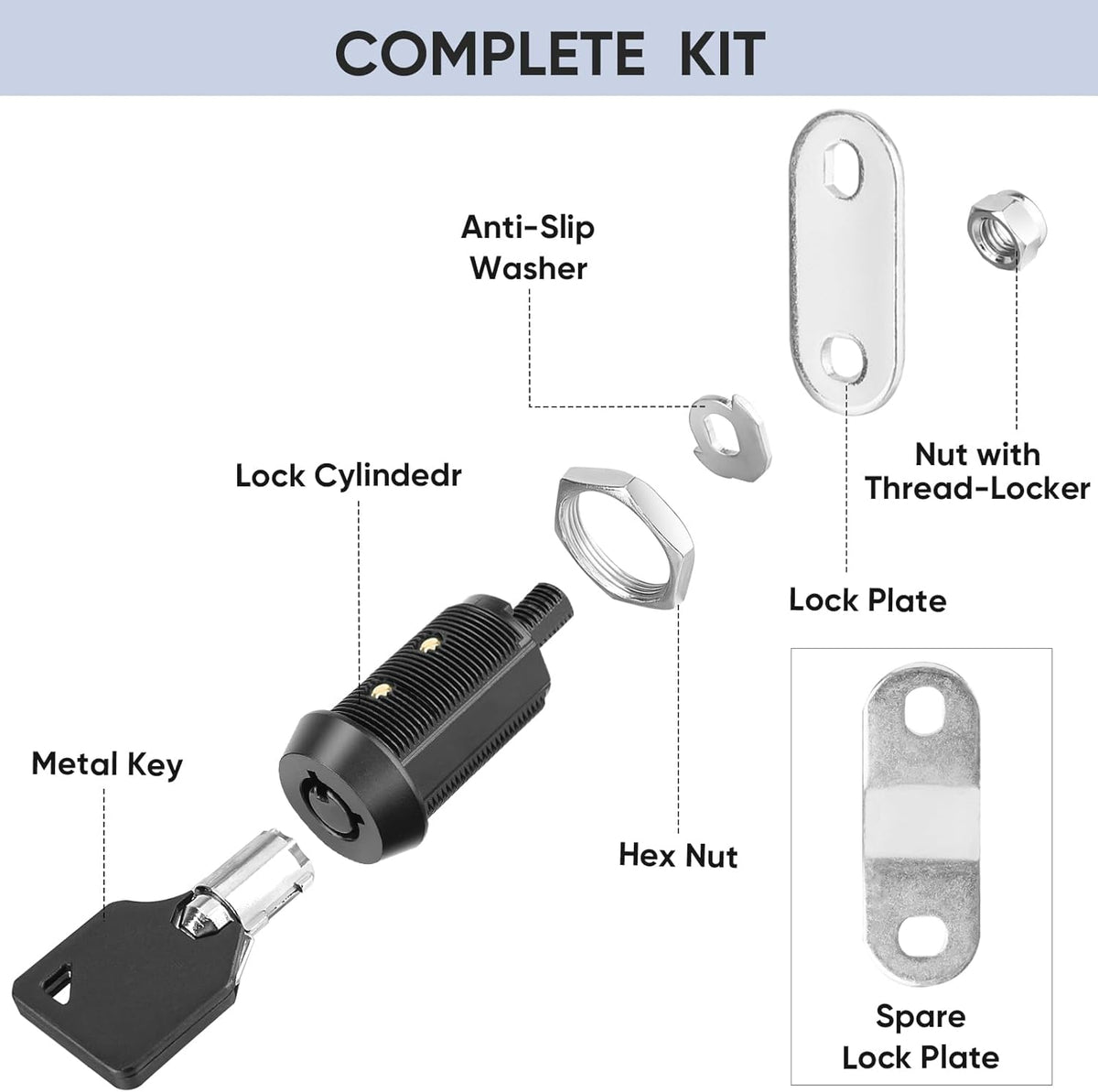 PTEROMY 12 Pack Cabinet Lock with Keys, 1-1/8'' Heavy Duty Tubular Cam Lock for RV Compartment