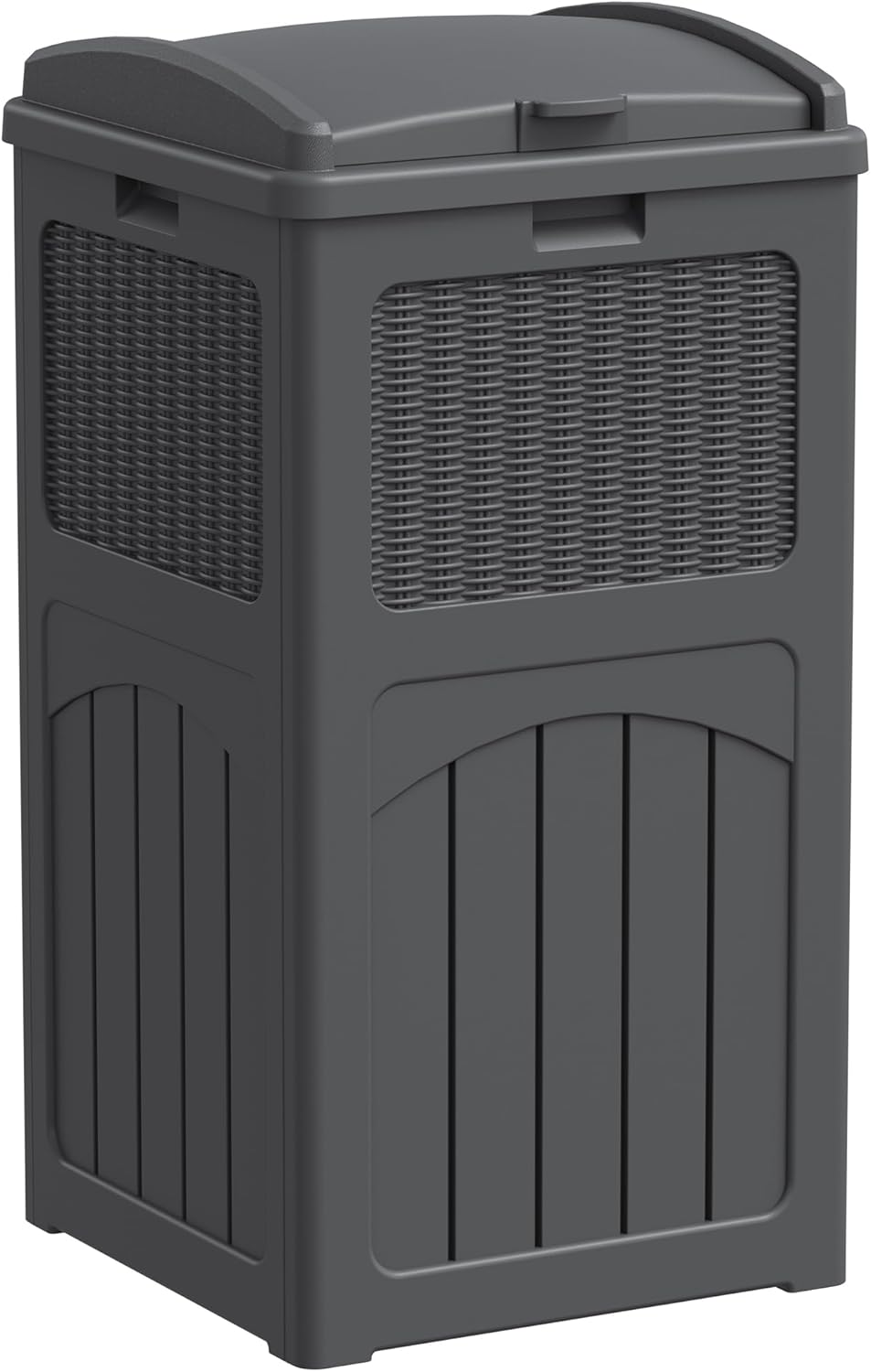 Greesum 33 Gallon Outdoor Trash Can with Lid, Waterproof Resin Garbage Bin for Hideaway, Deck