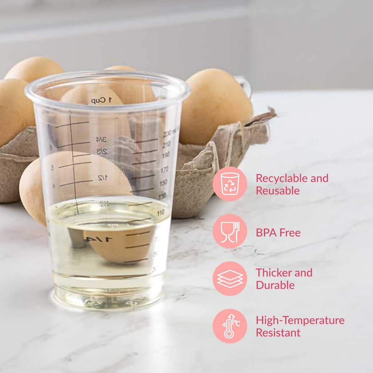 Prestee 50 Disposable Measuring Cups 8 oz - Plastic Paint Measuring Cups and Disposable Mixing Cups