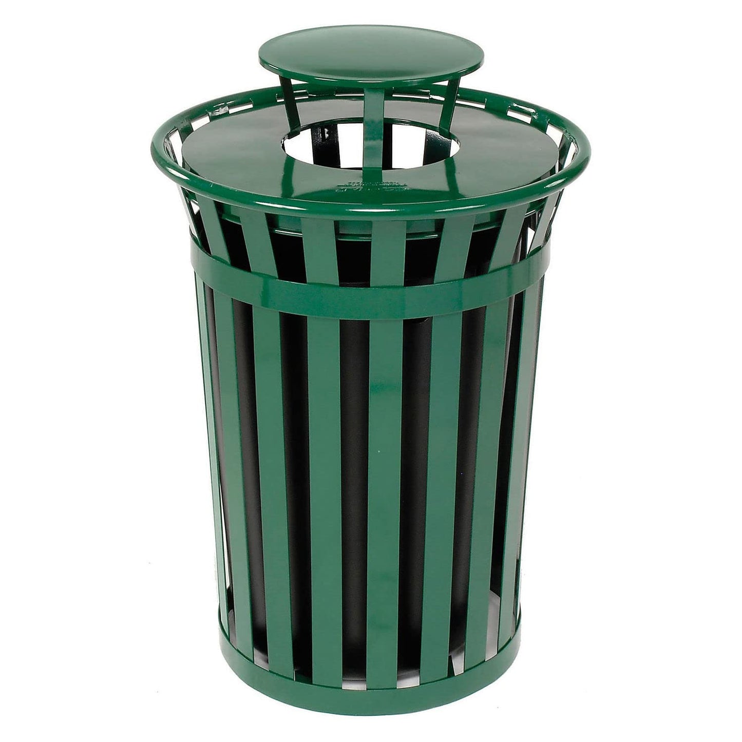 Global Industrial Heavy-Duty 36 Gallon Capacity Outdoor Metal Slatted Trash Receptacle with Rain