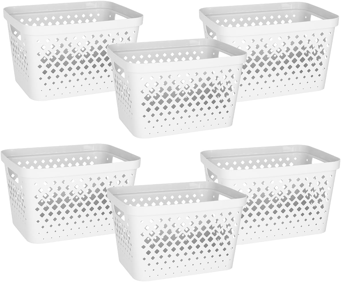 Glad Plastic Storage Basket Set, Value Pack of 6 | Open Storage Bins for Shelves, Bathroom, Pantry