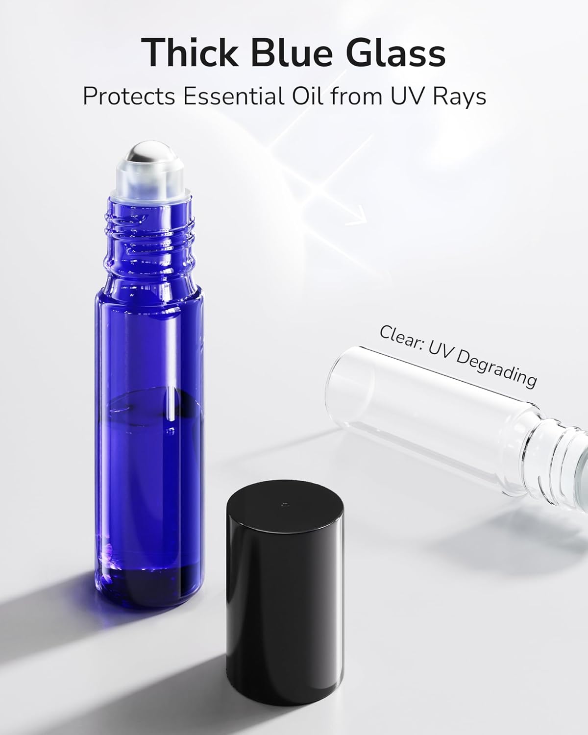ULG Essential Oil Roller Bottles 48 Pack 10ml Cobalt Blue Glass Empty Bottles with Stainless Steel