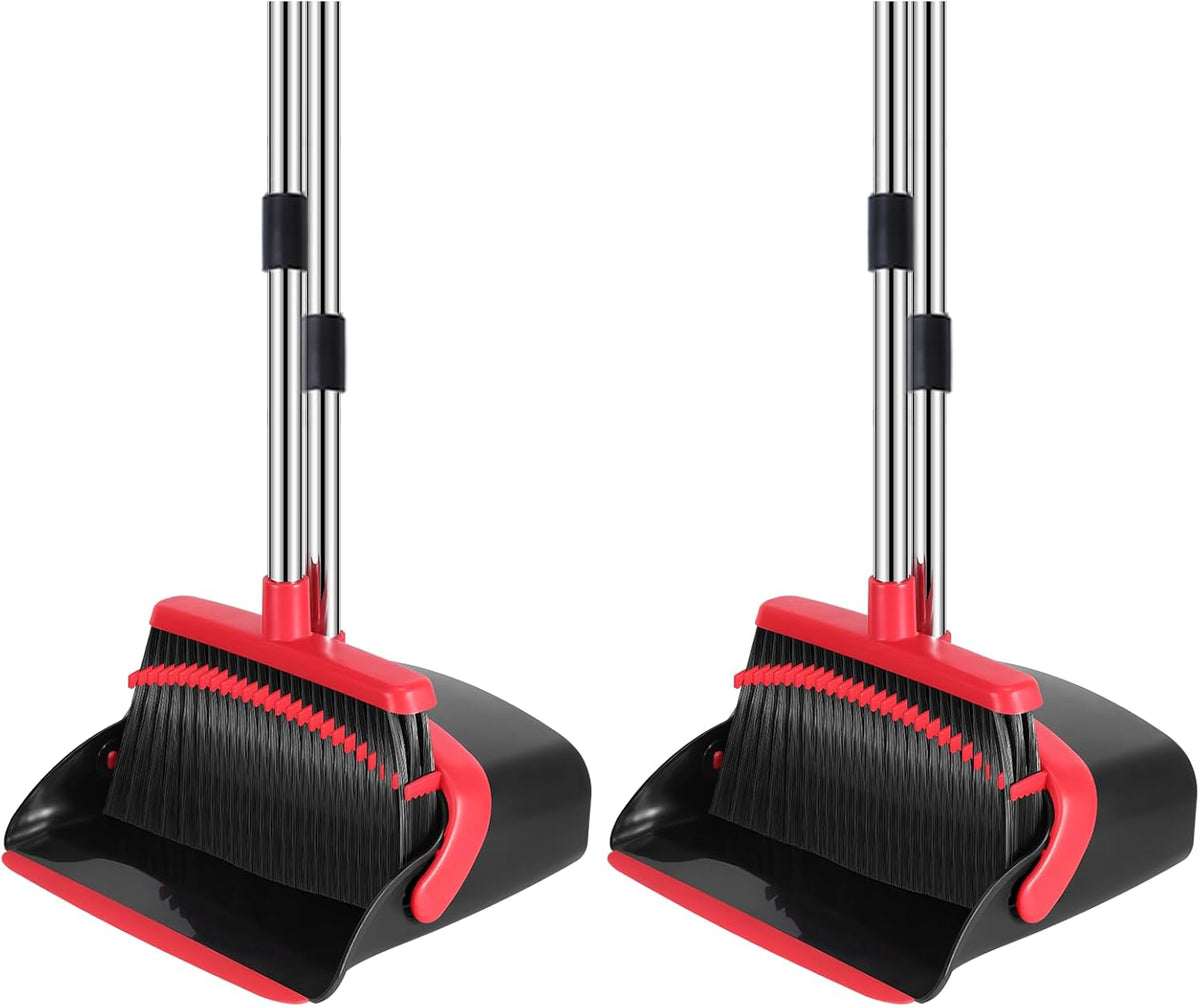 NACENA Broom and Dustpan Set, 52-in Long Adjustable Handle Broom Dustpan Combo with Dustpan Teeth