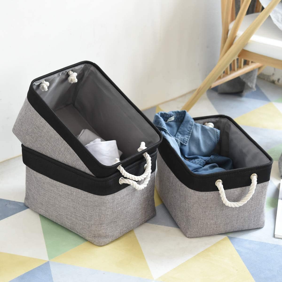 TheWarmHome Collapsible Storage Bin for Shelves - 16x12x8 inch Large 3 Pack Storage Basket for