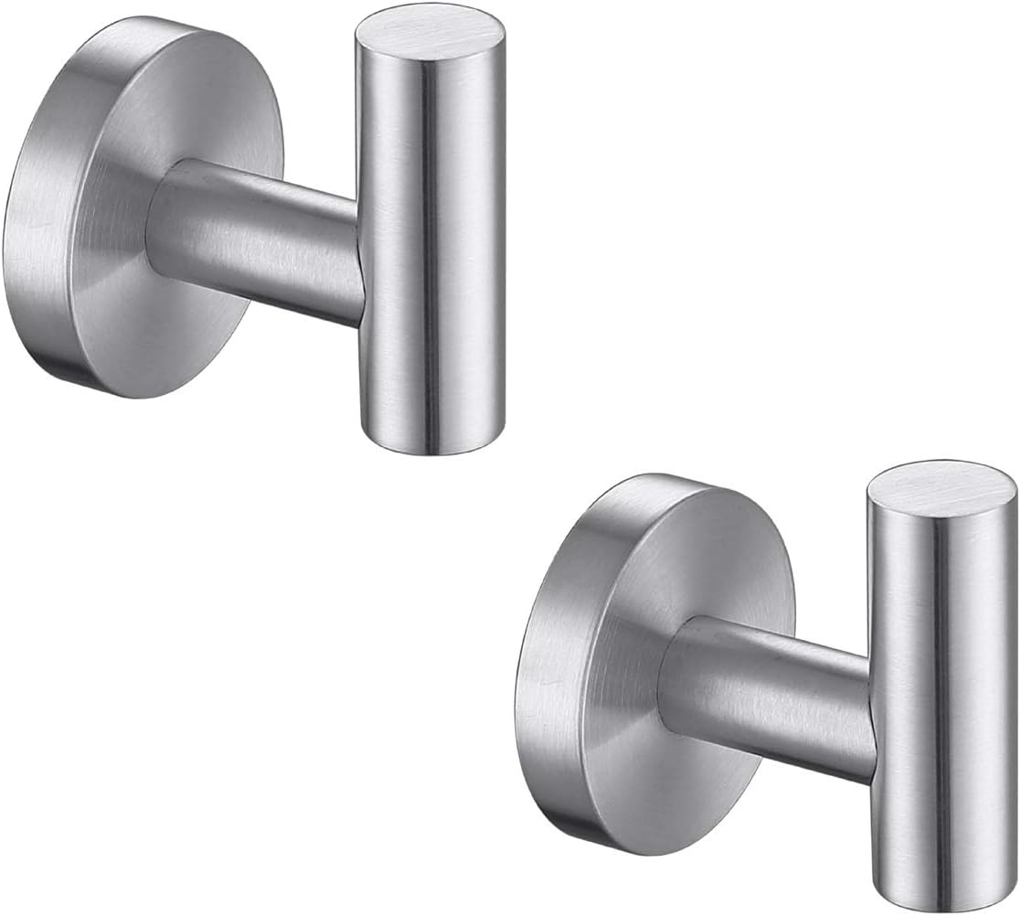 TASTOS Bathroom Towel Hooks Brushed Nickel, 2 Pack Stainless Steel Robe Coat and Clothes Hook