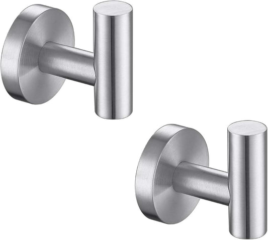 TASTOS Bathroom Towel Hooks Brushed Nickel, 2 Pack Stainless Steel Robe Coat and Clothes Hook