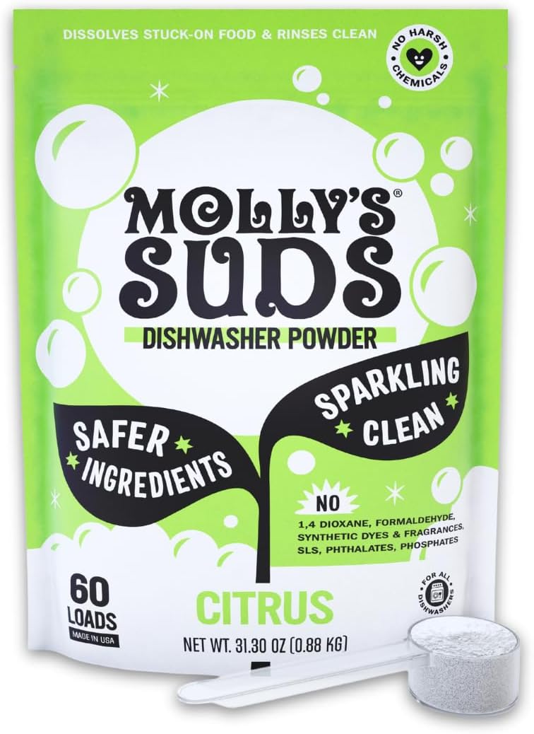 Molly's Suds Dishwasher Powder | Clean Dishwasher Detergent, Cuts Grease & Rinses Clean
