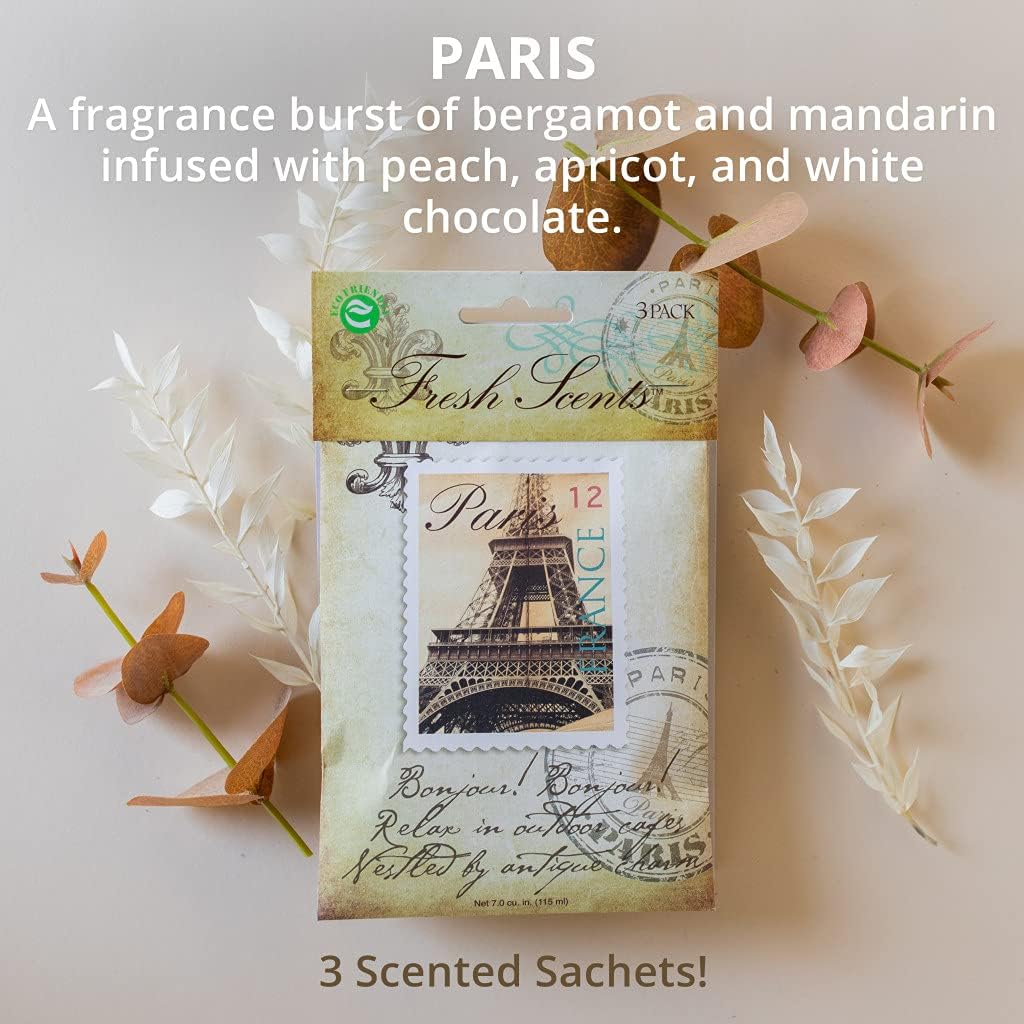 WILLOWBROOK | Fresh Scents Scented Sachet Packet | Paris | Air Freshener Bags for Drawers, Closets