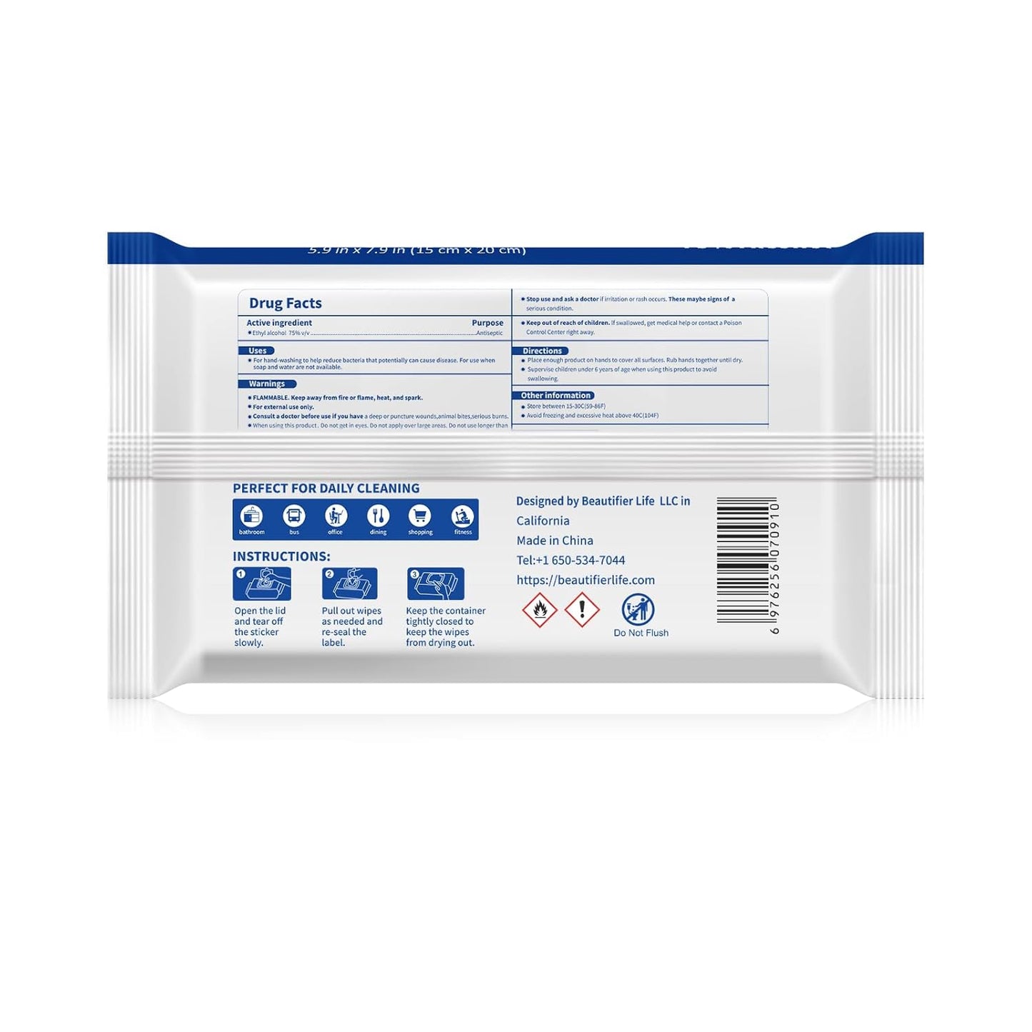 75% Alcohol Unscented Sanitizer Wipes, Moisturizing Hand Sanitizing Wet Wipes with Aloe Vera