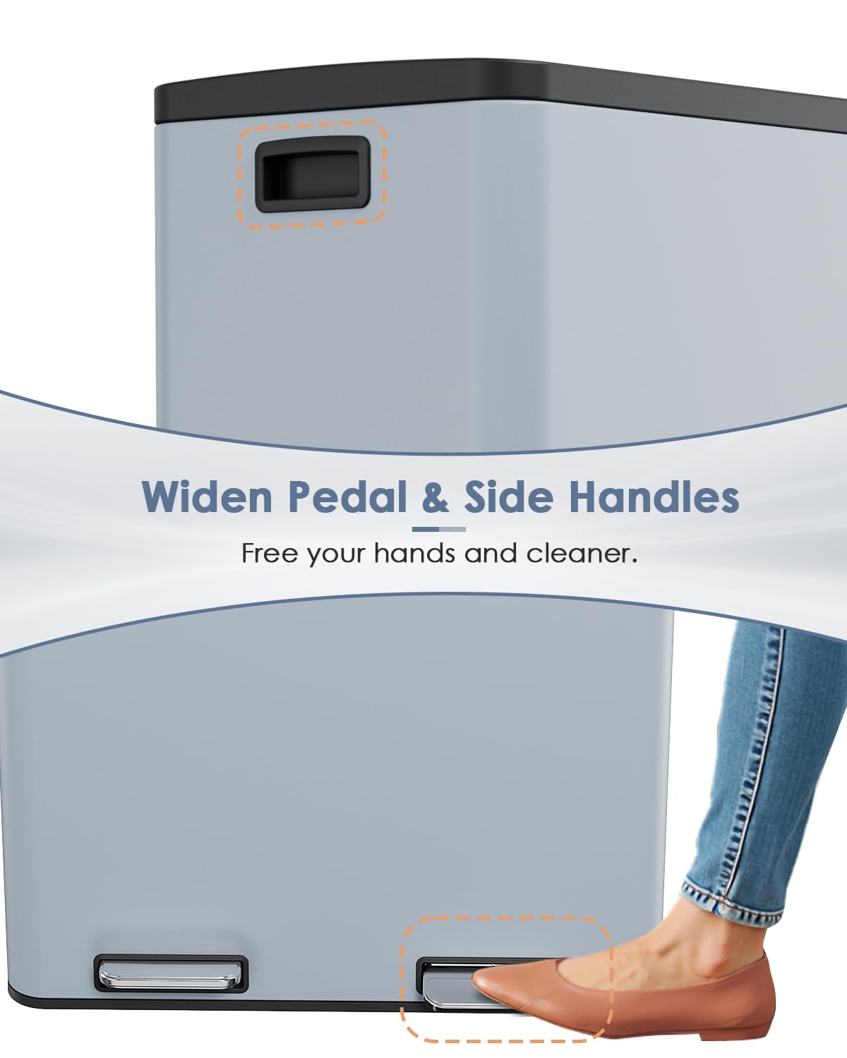 AthLike 60L(16 Gal) Dual Trash Can, Stainless Steel Kitchen Garbage Can, Double Compartment