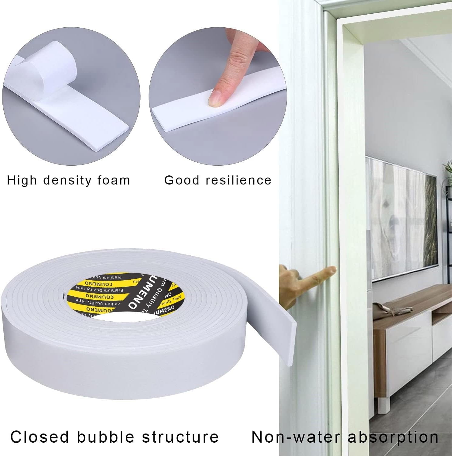EVA Single-Sided Adhesive White Foam Tape 2inX16.4FT Single-Sided Sealing Strip Foam Pad Sponge