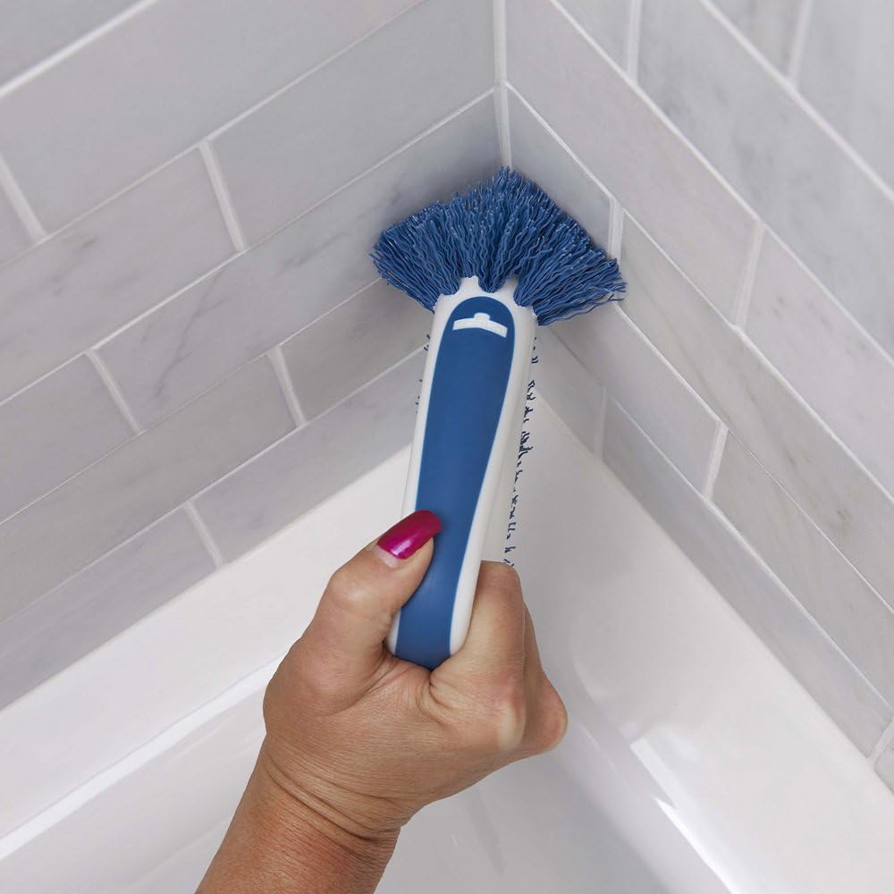 Unger 2-in-1 Grout and Corner Scrubber Brush Tool, Crevice Bathroom Cleaning Supplies for Showers