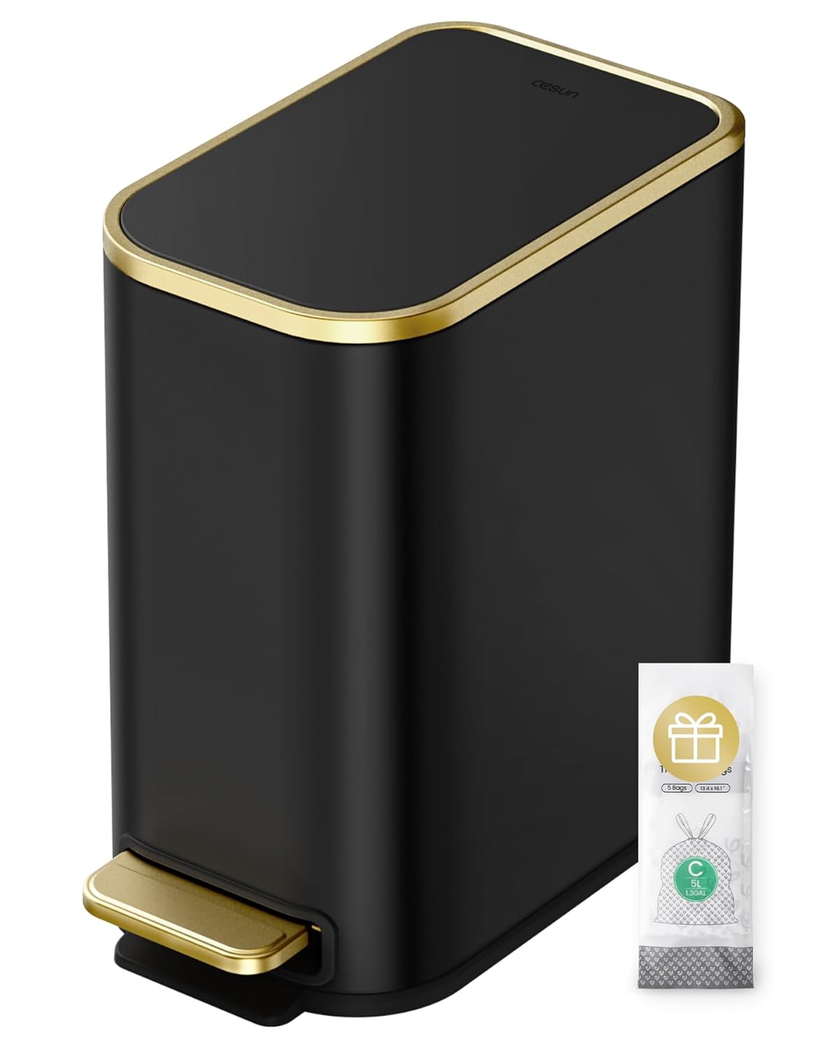 Cesun Small Bathroom Trash Can with Lid Soft Close, 5 Liter/1.3 Gallon Stainless Steel Garbage Can