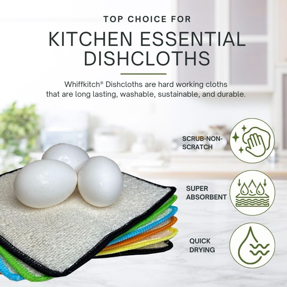 Whiffkitch Dishcloths Dishrags for Kitchen and Household Cleaning 6x7 6-Pack Non-Scratch 2-Ply