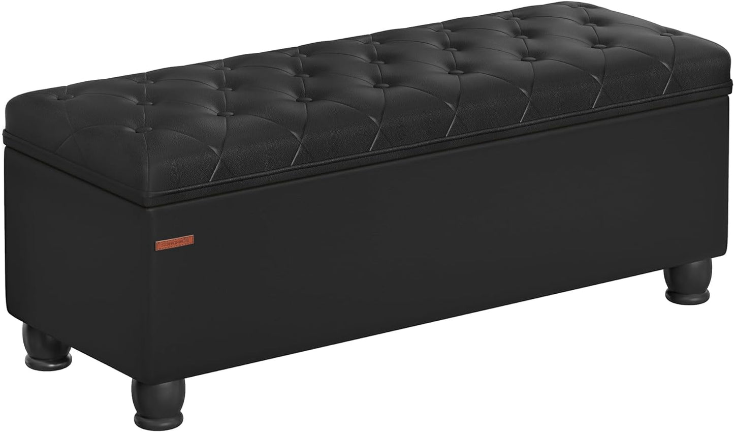 SONGMICS Storage Ottoman, Storage Bench, Tufted Entryway Bedroom Bench, 17.7 x 46.5 x 17.7 Inches
