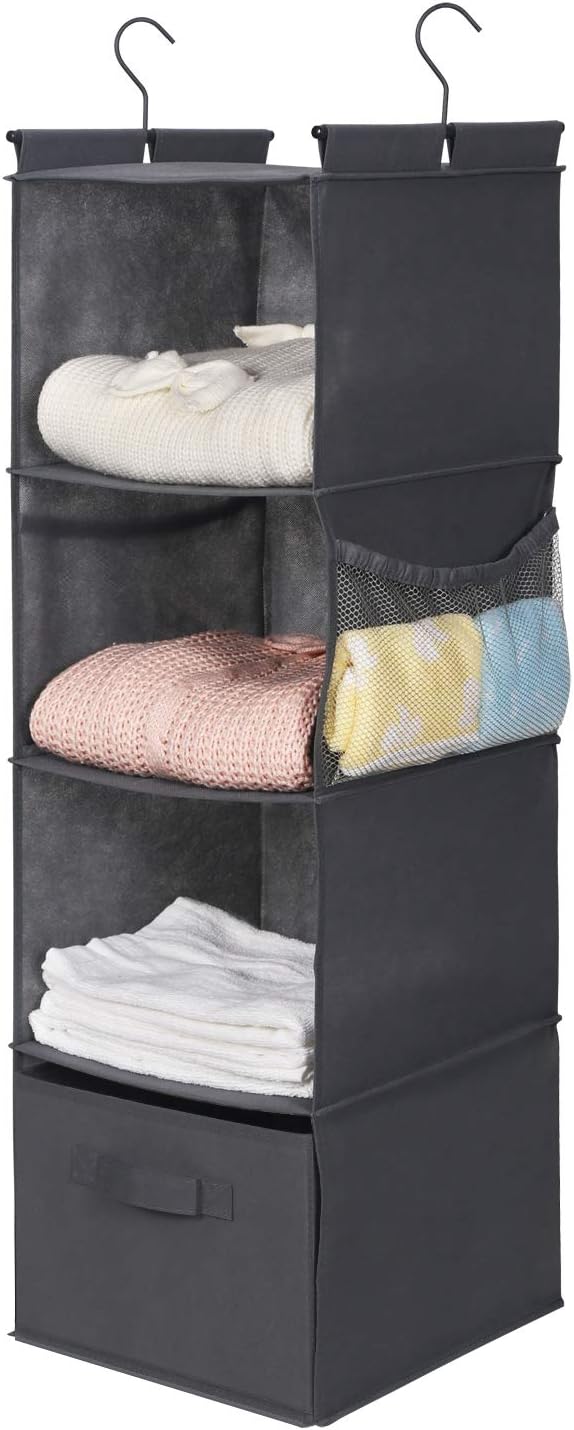 MAX Houser 4-Shelf Hanging Closet Organizer, Space Saver, Cloth Hanging Shelves with 2 Side