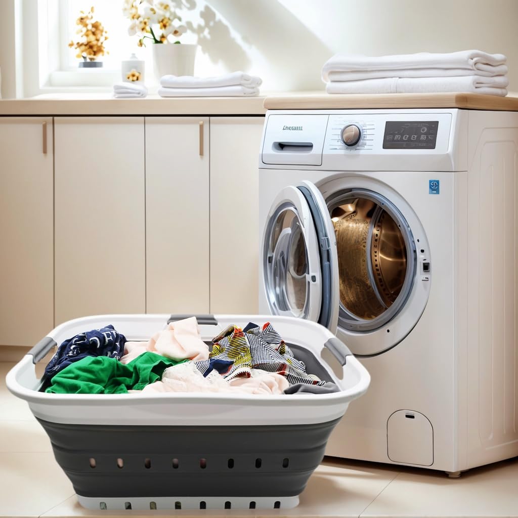 SAMMART 42L (11 gallon) Collapsible Plastic Laundry Basket - Foldable Pop Up Storage