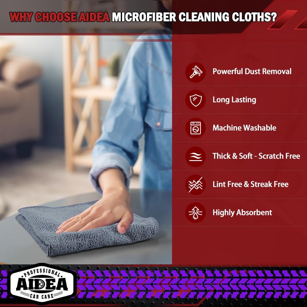 AIDEA Microfiber Cleaning Cloth Grey 150PK, Microfiber Towels for Cars, Premium Car Cloths, Dusting