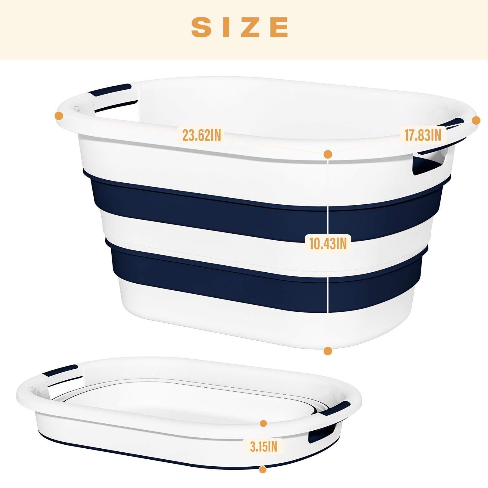 43L(11.5Gallon) Collapsible Laundry Baskets plastic (Blue, 2 Packs)