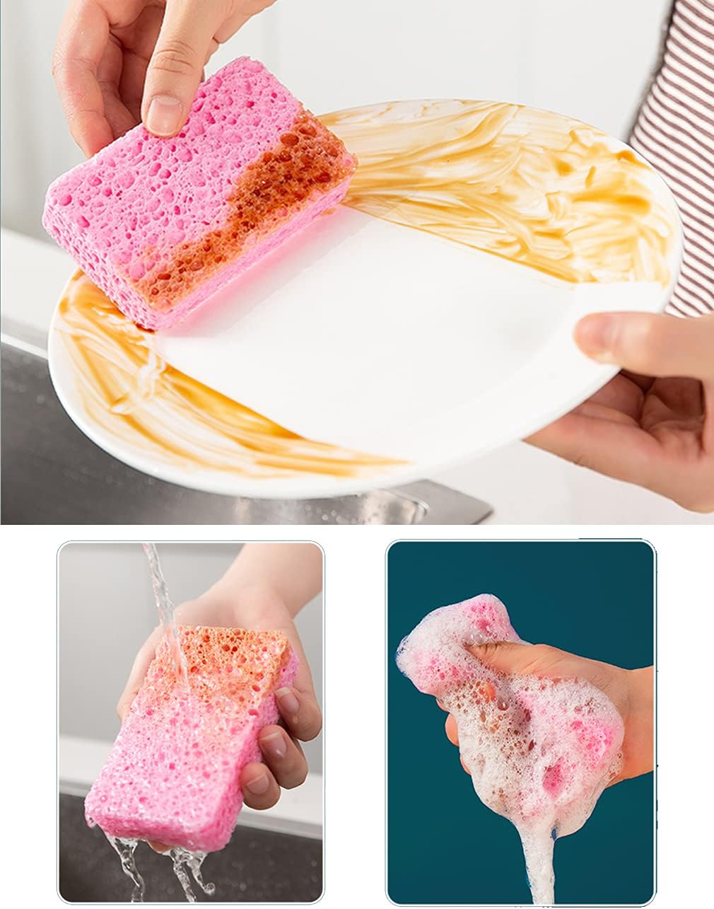 METUUTER 12-Count Kitchen Sponges- Compressed Cellulose Sponges Non-Scratch Natural Dish Sponge for