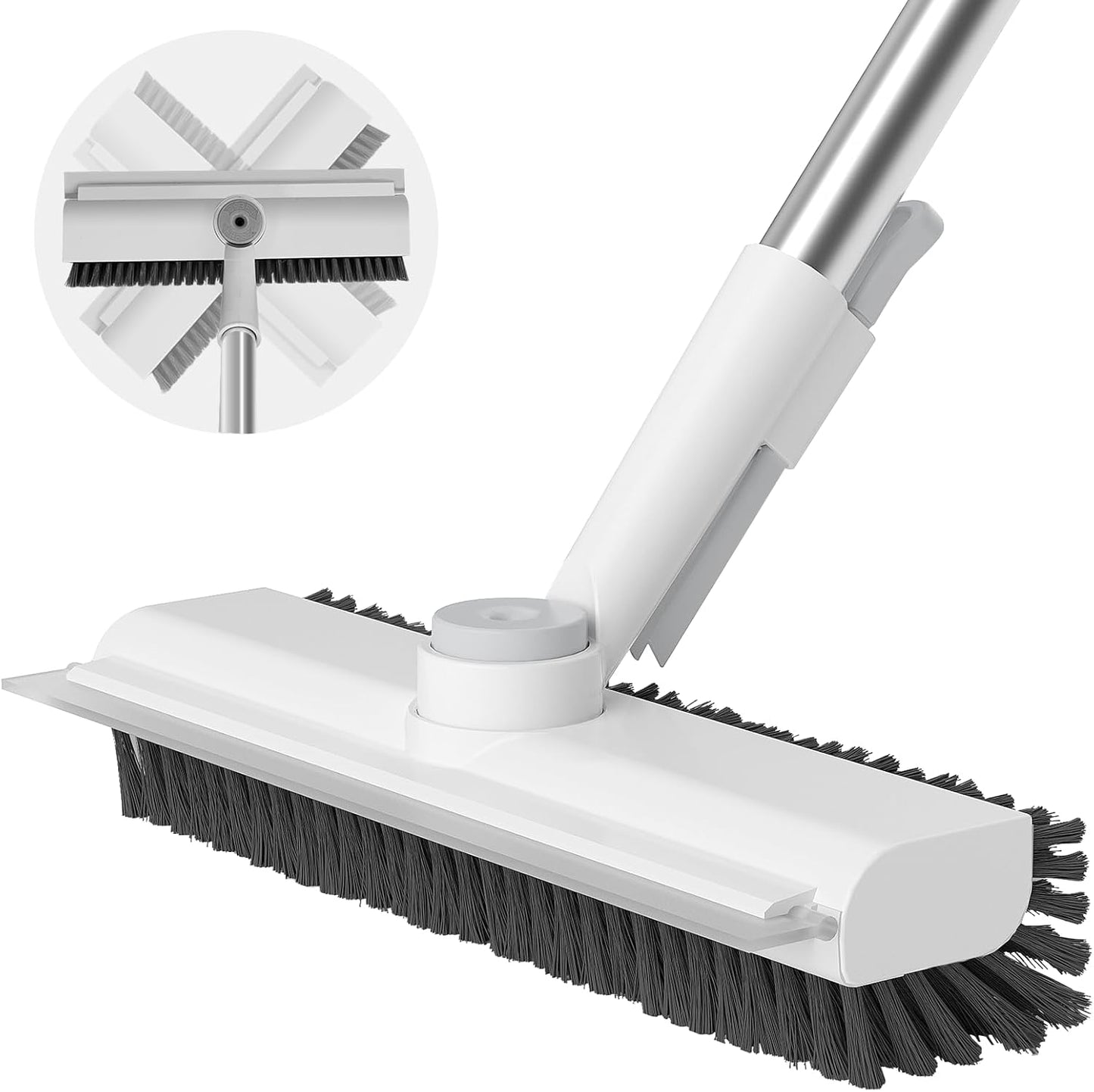 Floor Scrub Brush with Long Handle, 3 in 1 Scrape and Heavy-Duty Stiff Bristle Scrubber Brush for