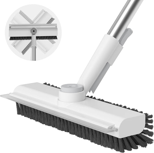Floor Scrub Brush with Long Handle, 3 in 1 Scrape and Heavy-Duty Stiff Bristle Scrubber Brush for